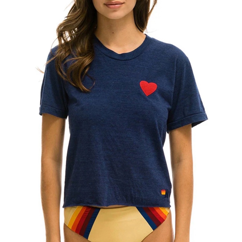 Aviator Nation Navy Short Sleeve Tee with Red Heart Patch